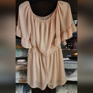 Chic Peach Ruffled Women's Romper